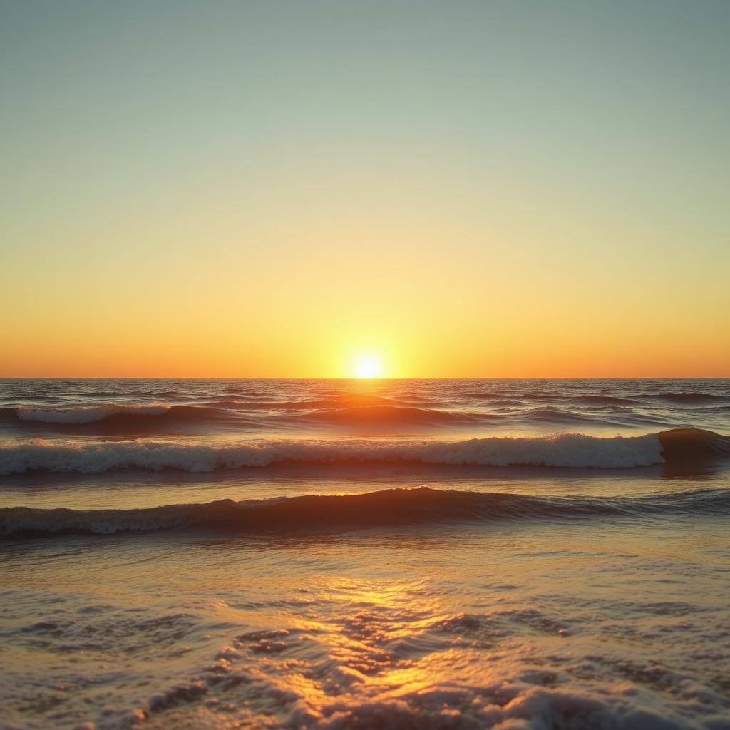 Golden-hour sunlight across a calm ocean horizon